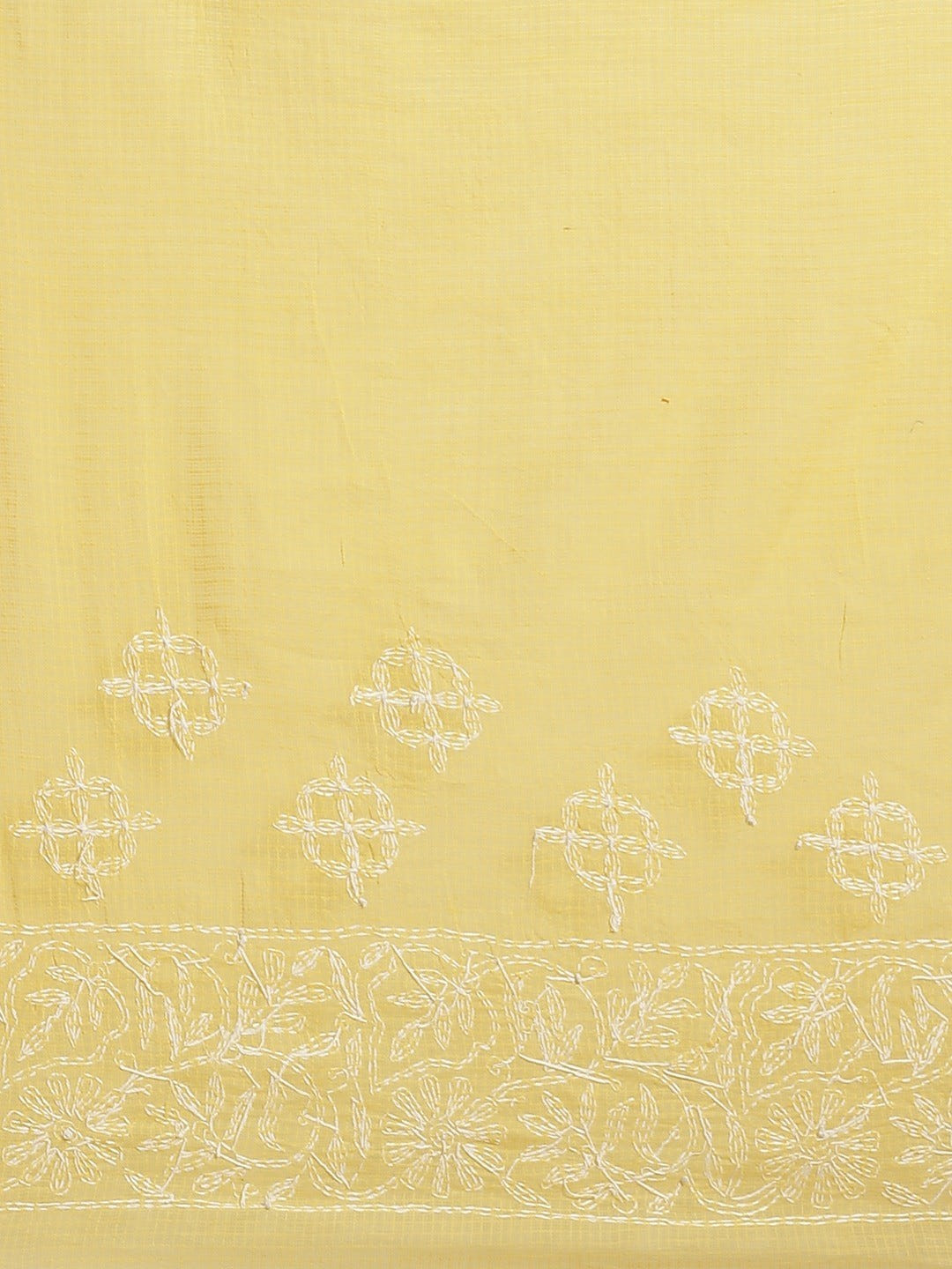 Ada Hand Embroidered Yellow Kota Lucknow Chikan Saree With Blouse- A311114