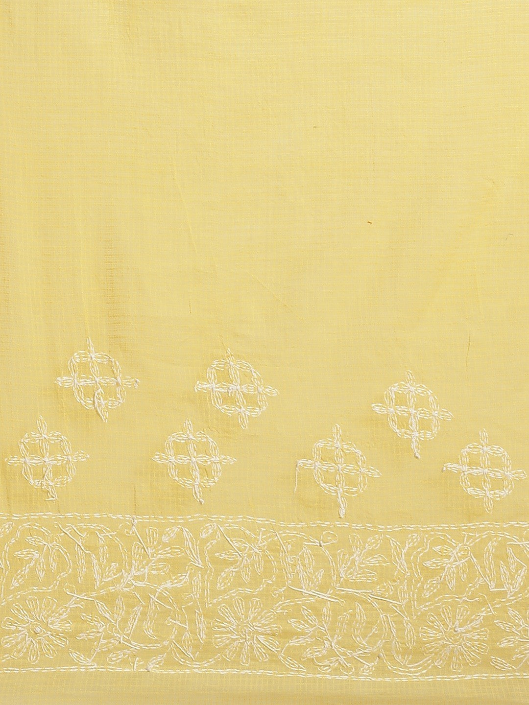 Ada Hand Embroidered Yellow Kota Lucknow Chikan Saree With Blouse- A311114