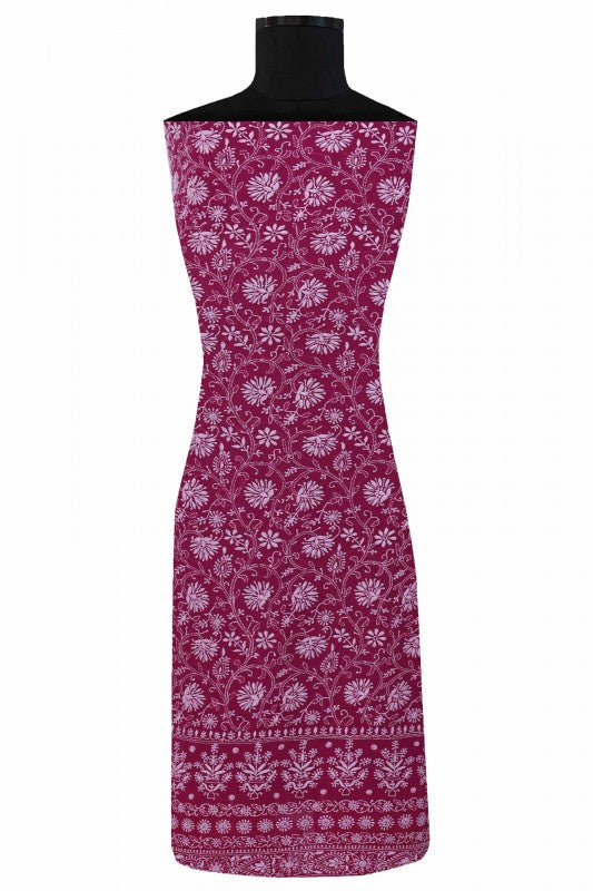 Ada Hand Embroidered Magenta Pure Georgette Lucknowi Chikan Unstitched Kurta Dupatta Set- A583323