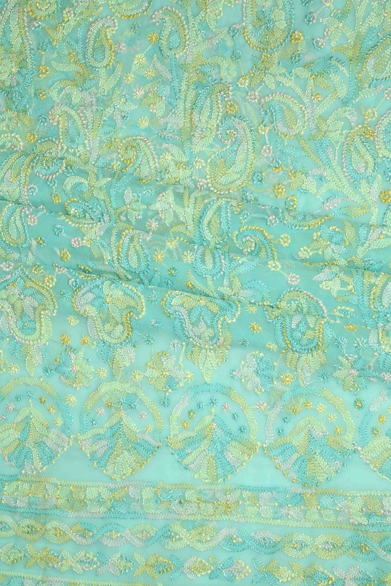 Ada Hand Embroidered Sea Green Georgette Lucknowi Chikan Unstitched Suit Piece-A211175