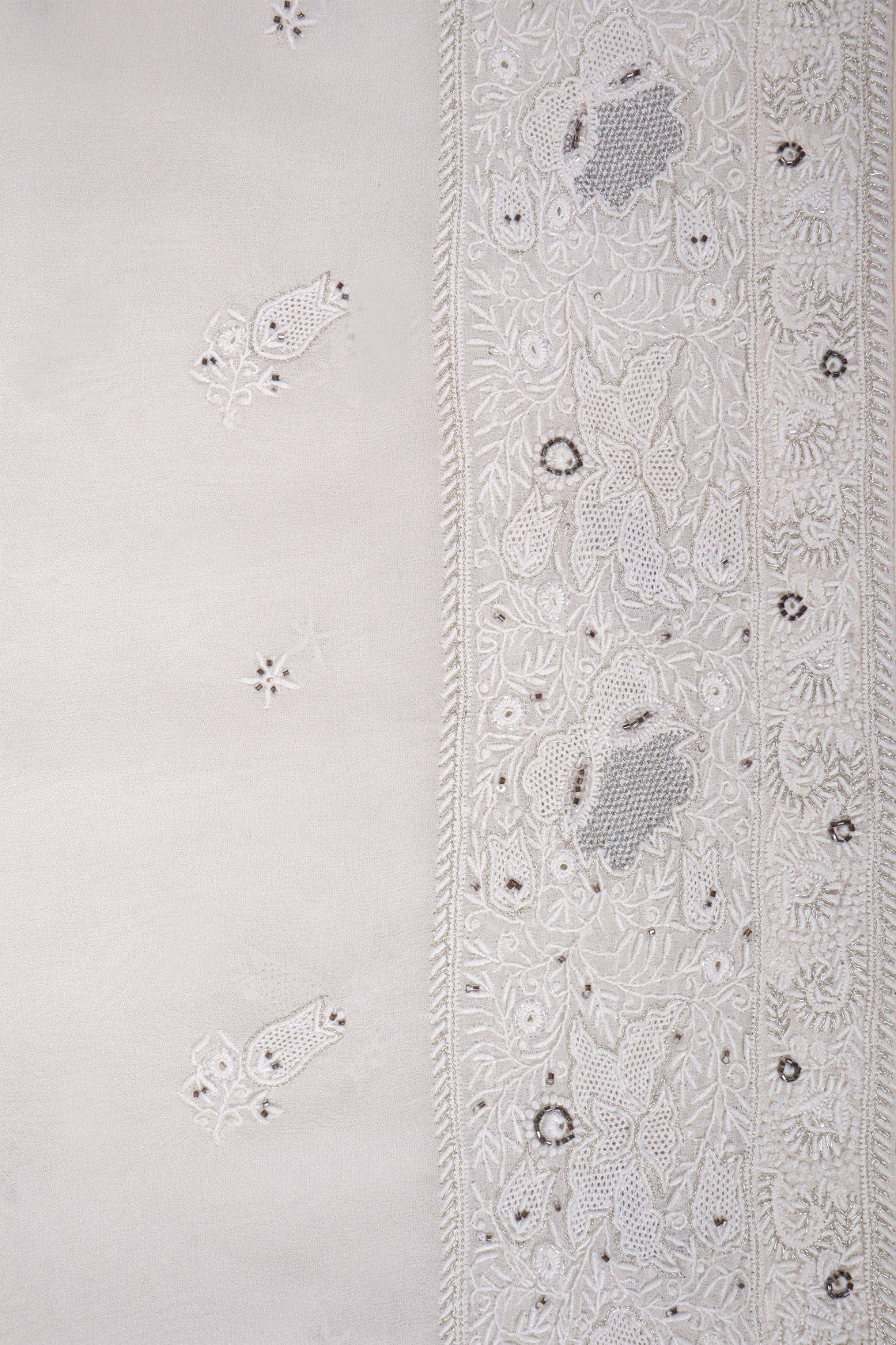 Ada Hand Embroidered White Pure Georgette Lucknowi Chikankari Dupatta With Zari Work A341283