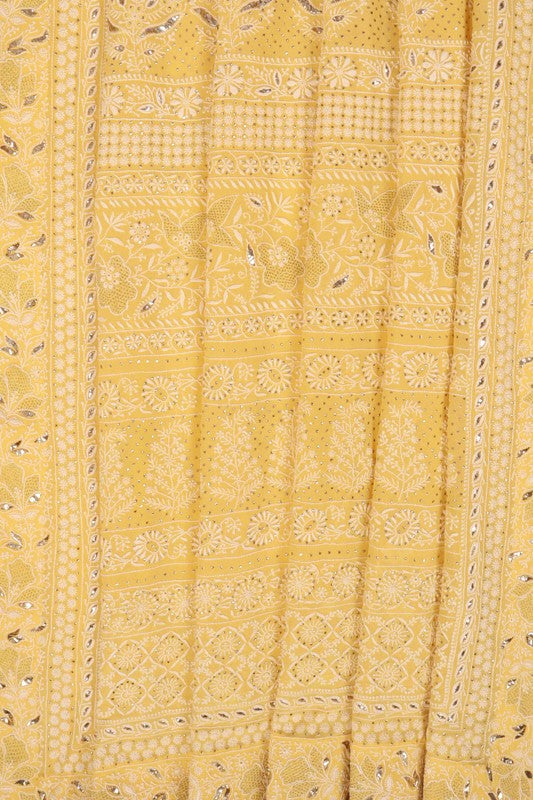 Ada Hand Embroidered Yellow Pure Georgette Lucknowi Chikankari Saree/Blouse With Muqaish Work A595825