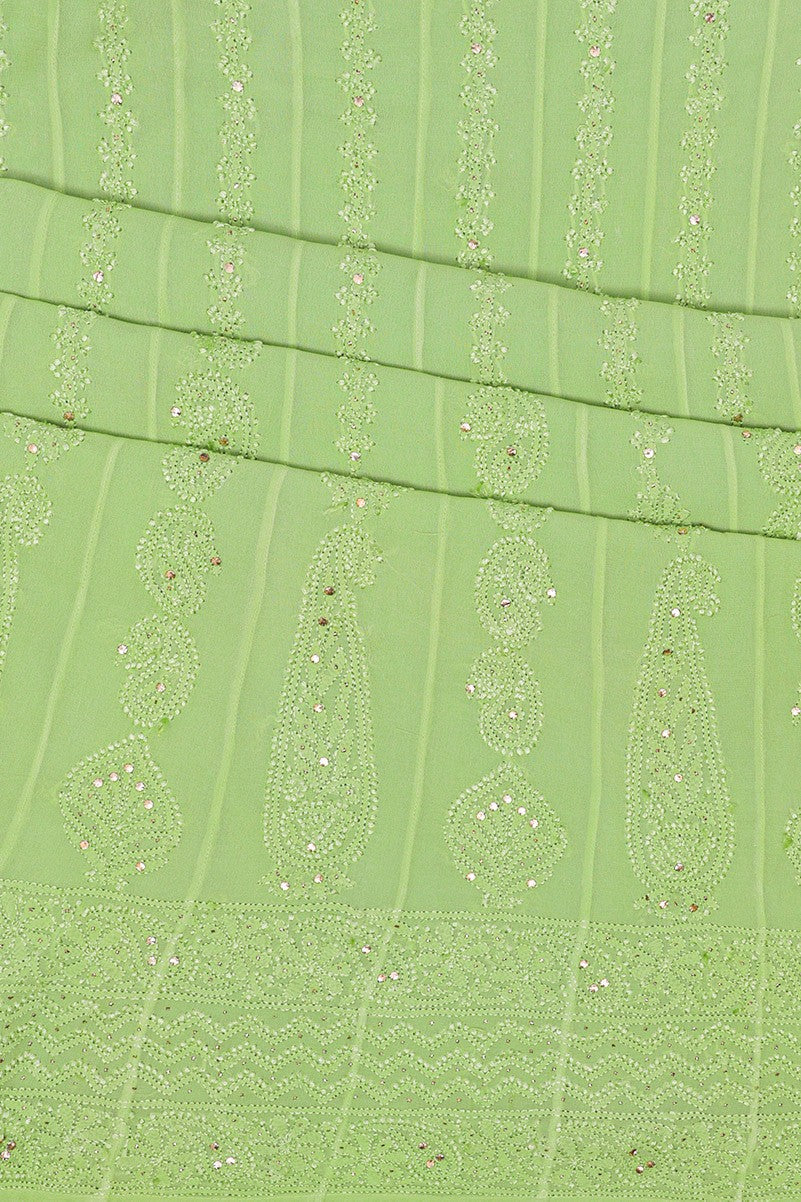 Ada Hand Embroidered Pear Green Georgette Lucknowi Chikankari Semi-stitched Anarkali Kurta Dupatta Set With Muqaish Work A619754