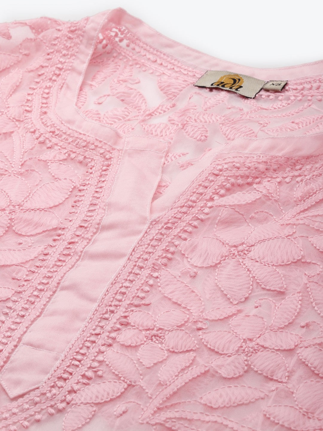 Ada Hand Embroidered Pink Organza Lucknowi Chikankari Straight Kurta With Slip A411237