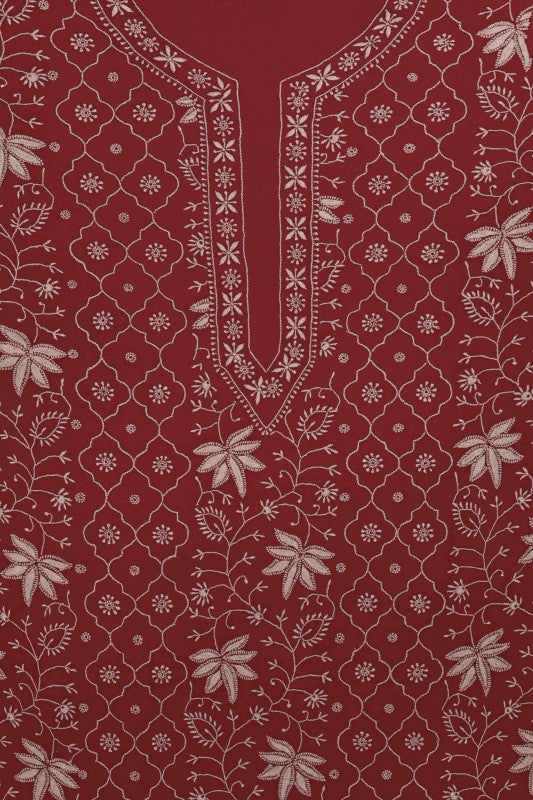 Ada Hand Embroidered Maroon Pure Georgette Lucknowi Chikan Unstitched Kurta Dupatta- A602113