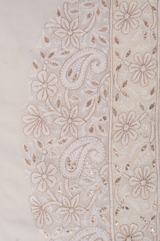 Ada Hand Embroidered White Pure Georgette Lucknowi Chikankari Saree/Blouse with Zari Work A612189