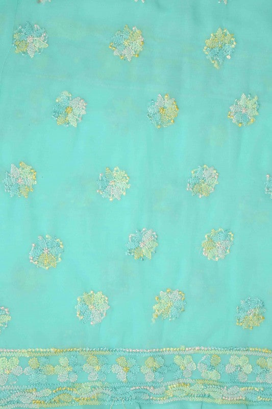 Ada Hand Embroidered Sea Green Georgette Lucknowi Chikan Unstitched Suit Piece-A211175
