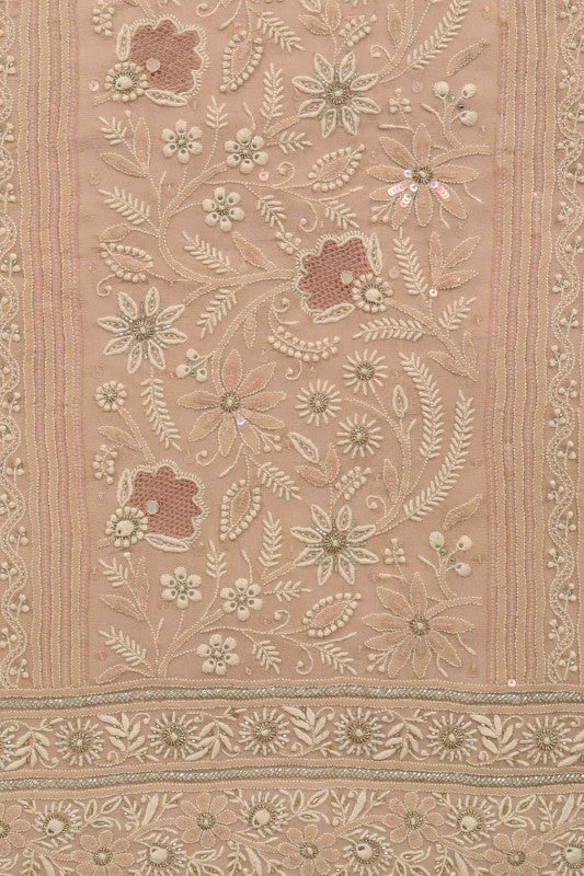 Ada Hand Embroidered Fawn Pure Georgette Lucknowi Chikan Unstitched Kurta Dupatta set A600736