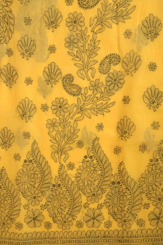 Ada Hand Embroidered Yellow Cotton Lucknowi Chikan Unstitched Suit Piece-A211122