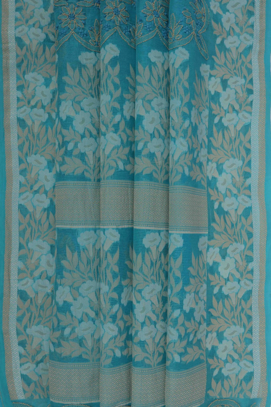 Ada Hand Embroidered Blue Chanderi Lucknowi Chikankari Saree With Blouse A613175