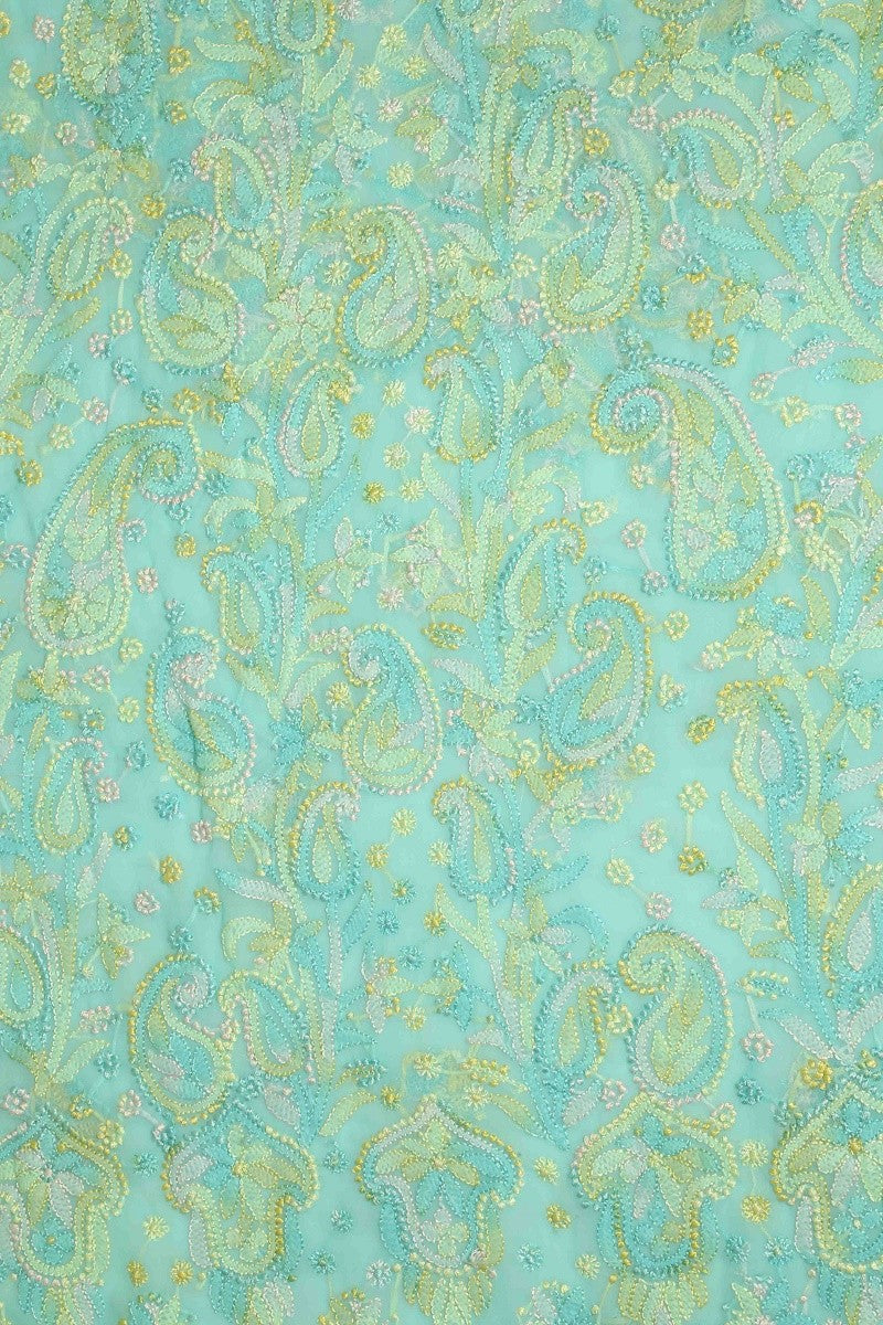Ada Hand Embroidered Sea Green Georgette Lucknowi Chikan Unstitched Suit Piece-A211175