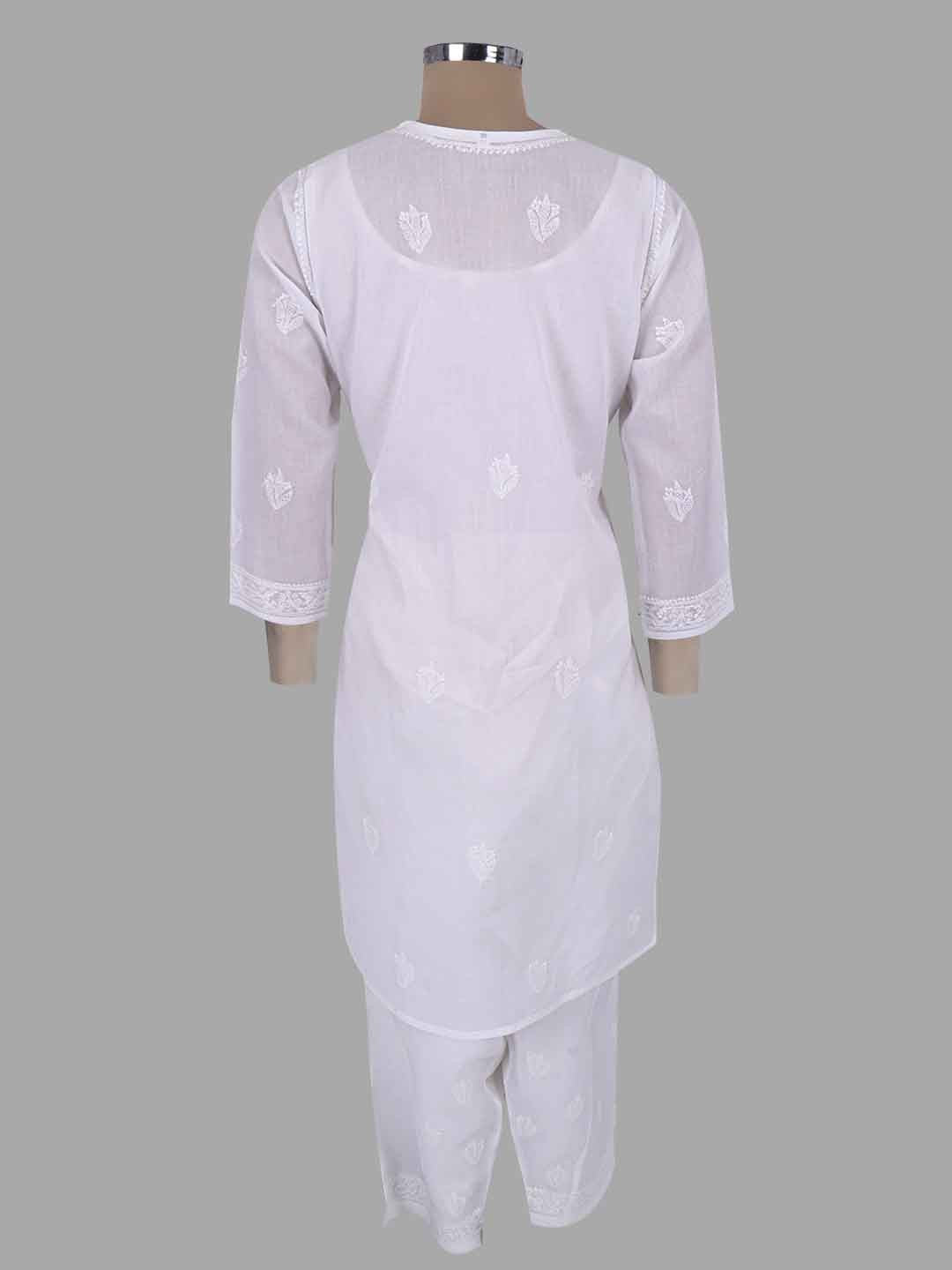 Ada Hand Embroidered White Cotton Lucknowi Chikankari Kurta Dupatta With Salwar Set A599166
