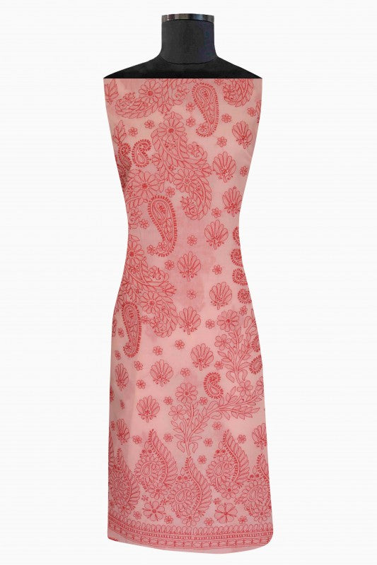Ada Hand Embroidered Light Pink Cotton Lucknowi Chikan Unstitched Suit Piece-A211117