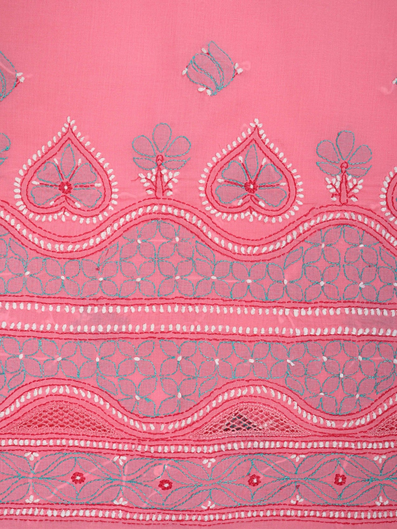Ada Hand Embroidered Coral Pink Cotton Lucknowi Chikankari Unstitched Suit Piece 01A202426