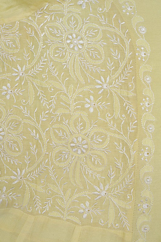 Ada Hand Embroidered Lemon Chanderi Lucknowi Chikankari Semi-Stitched Anarkali Kurta Dupatta Set 01A22105