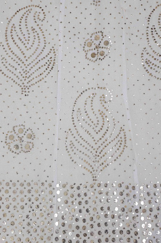 Ada Hand Embroidered White Pure Georgette Semi-Stitched Anarkali Kurta Dupatta Set With Muqaish Work A604494