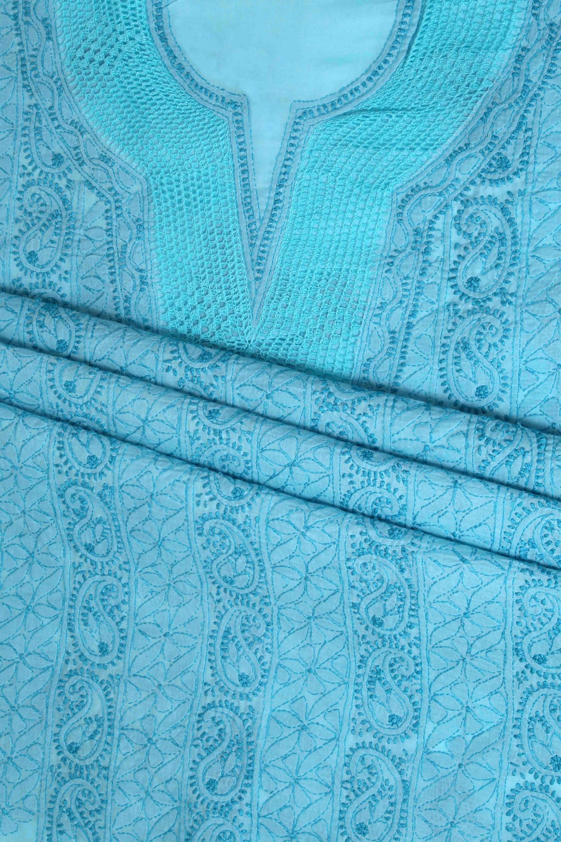 Ada Hand Embroidered Blue Cotton Lucknowi Chikankari Unstitched Suit Piece 01A127644