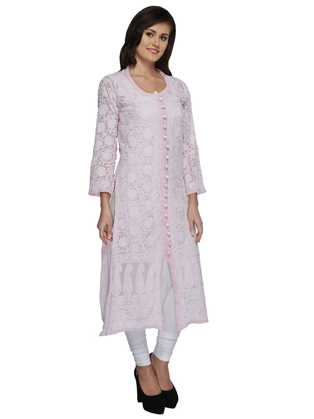 Ada Hand Embroidered Pink  Georgette Lucknowi Chikankari Straight Kurta A158894