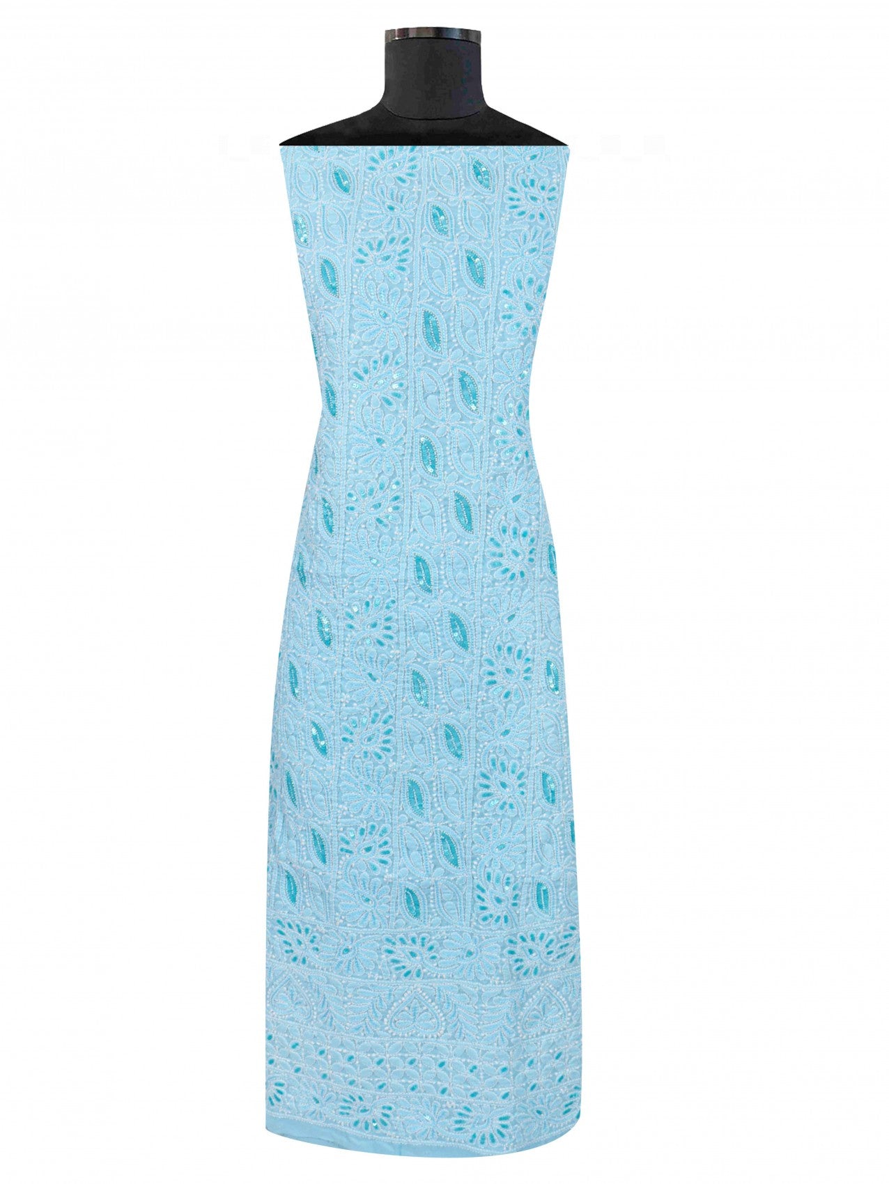Ada Hand Embroidered Sky Blue Cotton Lucknowi Chikankari Unstitched Suit Piece With Sequinned Work 01A197851