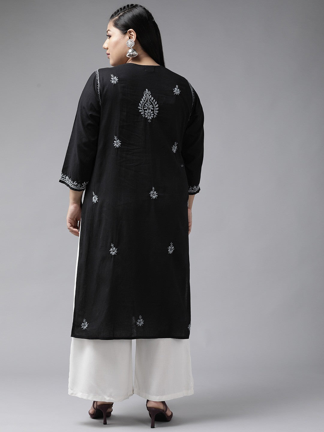 Ada Hand Embroidered Black Cotton Lucknowi Chikankari Kurta A396432