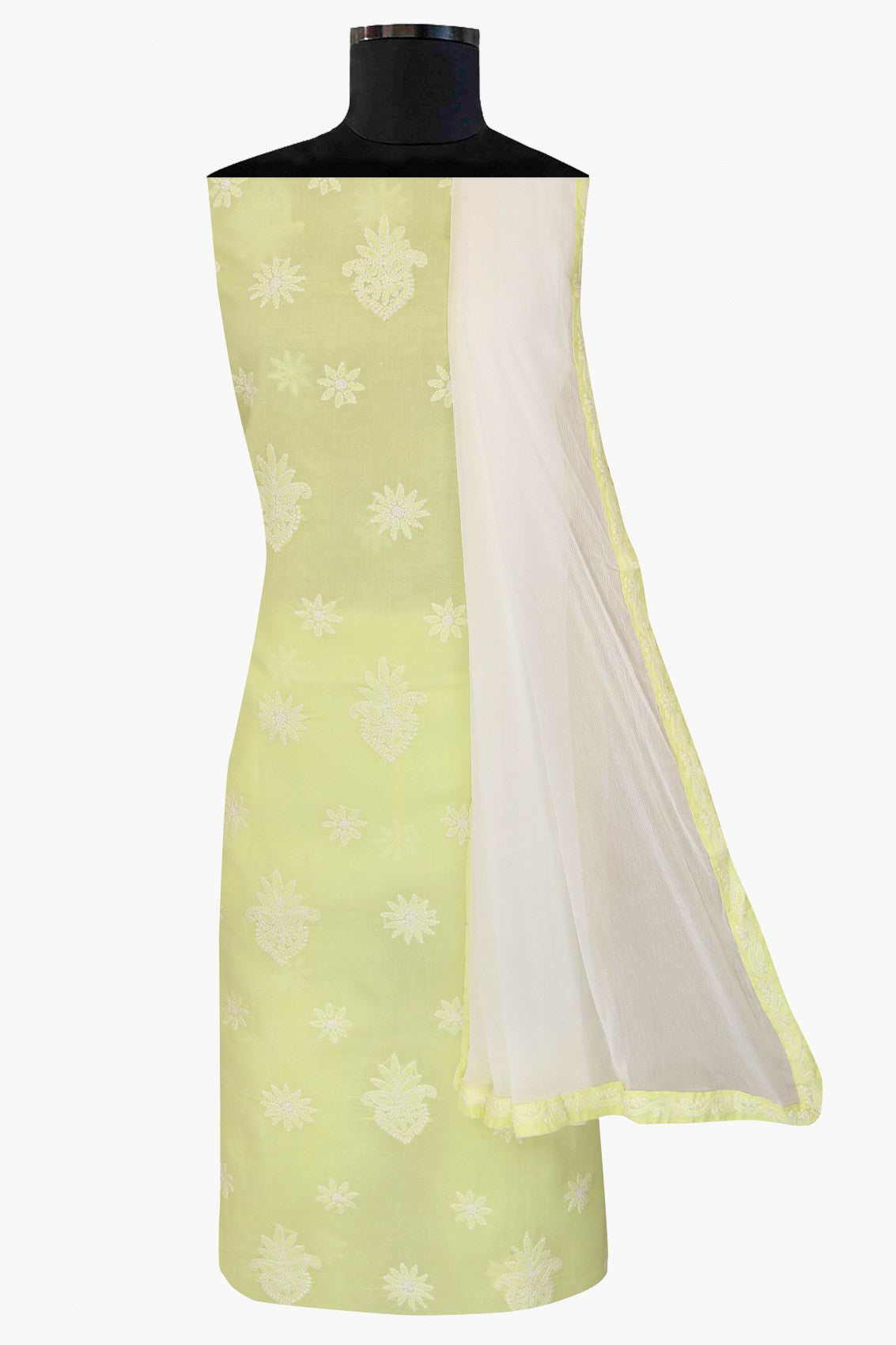 Ada Hand Embroidered Lemon Cotton Lucknowi Chikankari Unstitched Suit Piece A211209