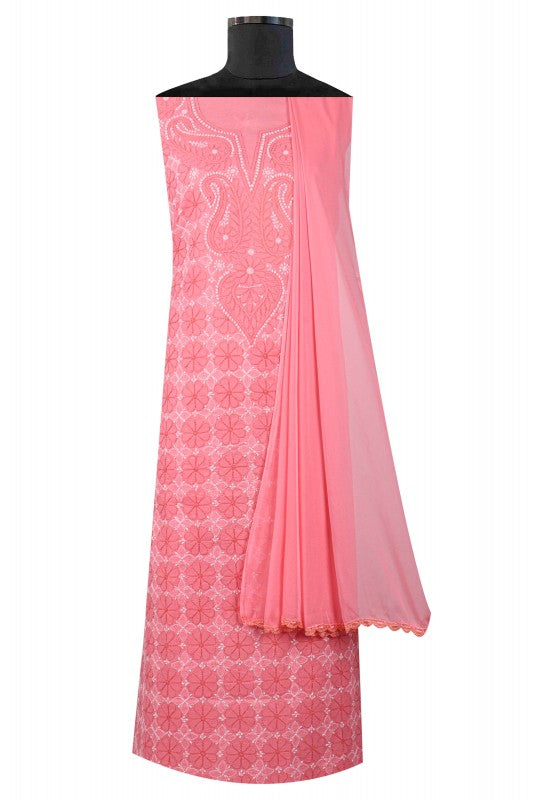 Ada Hand Embroidered Pink Cotton Lucknowi Chikankari Unstitched Suit Piece 01A1943