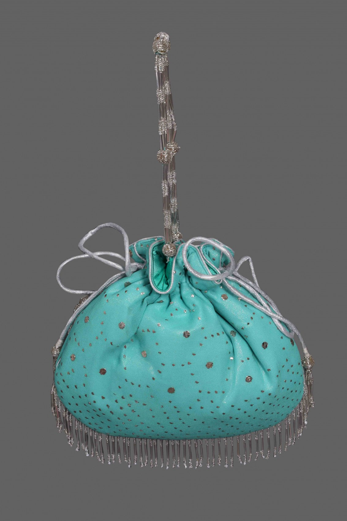 Ada Hand Embroidered Sea Green Pure Georgette Lucknowi Chikankari Potli Bag With Muqaish Work 01A19655