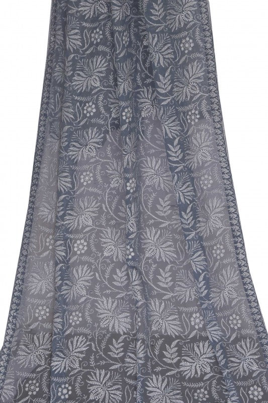 Ada Hand Embroidered Peak Grey Pure Georgette Lucknowi Chikan Dupatta A342824