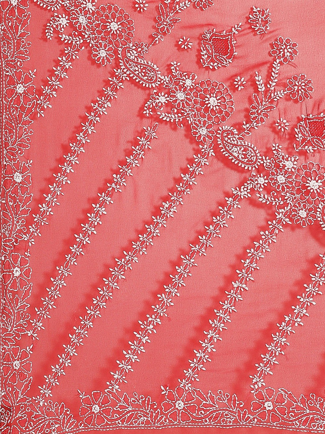 Ada Hand Embroidered Red Georgette Lucknowi Chikankari Saree with Blouse A138793