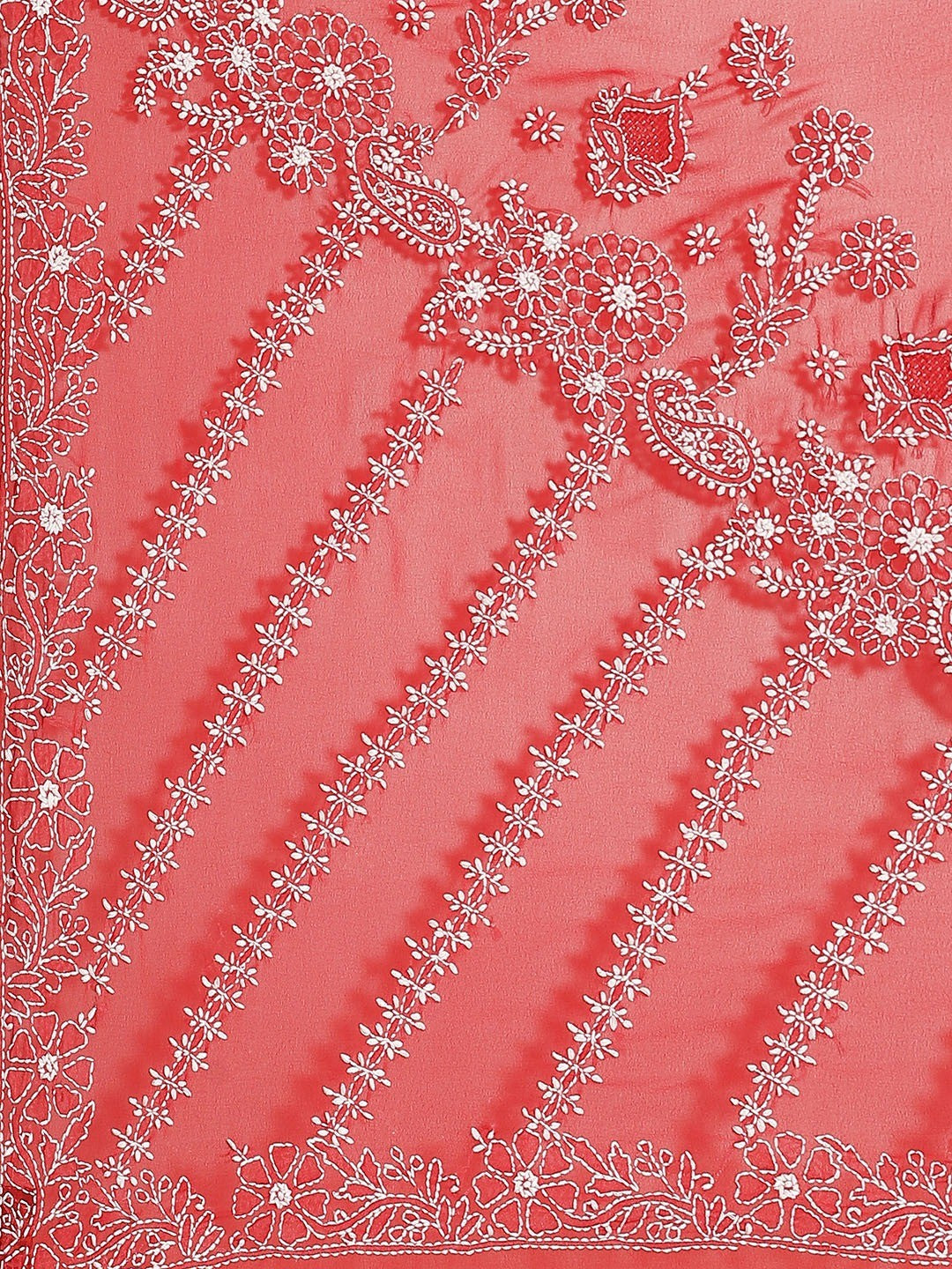 Ada Hand Embroidered Red Georgette Lucknowi Chikankari Saree with Blouse A138793