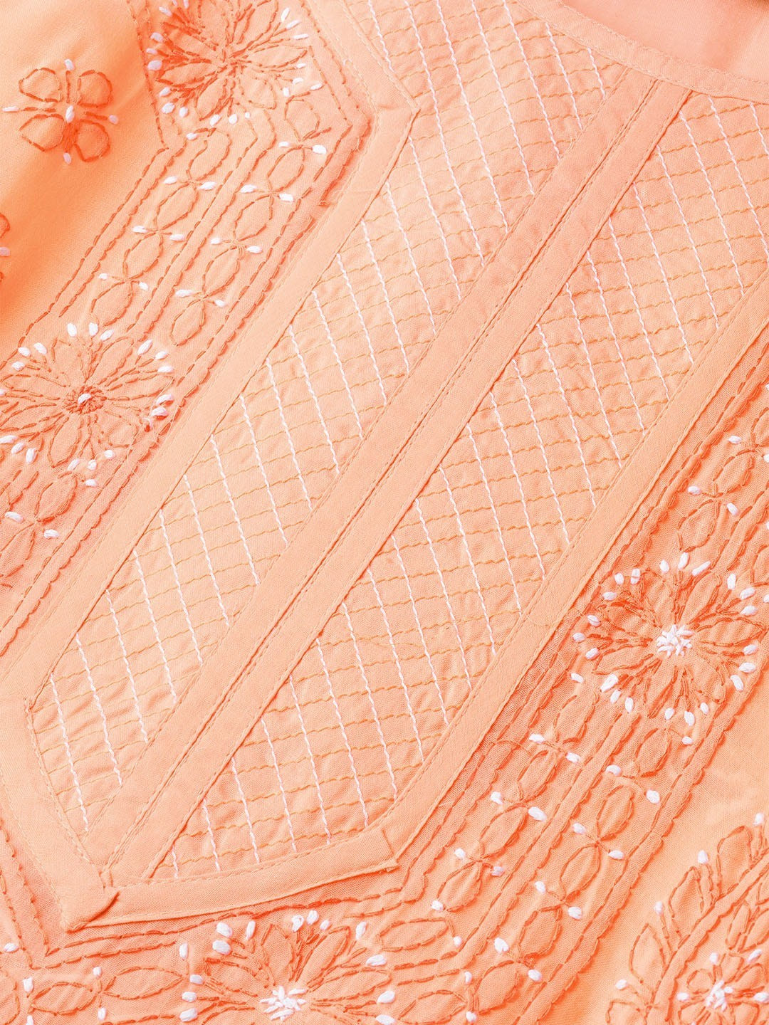 Ada Hand Embroidered Peach Cotton Lucknow Chikankari Kurta with Palazzo Set A100225