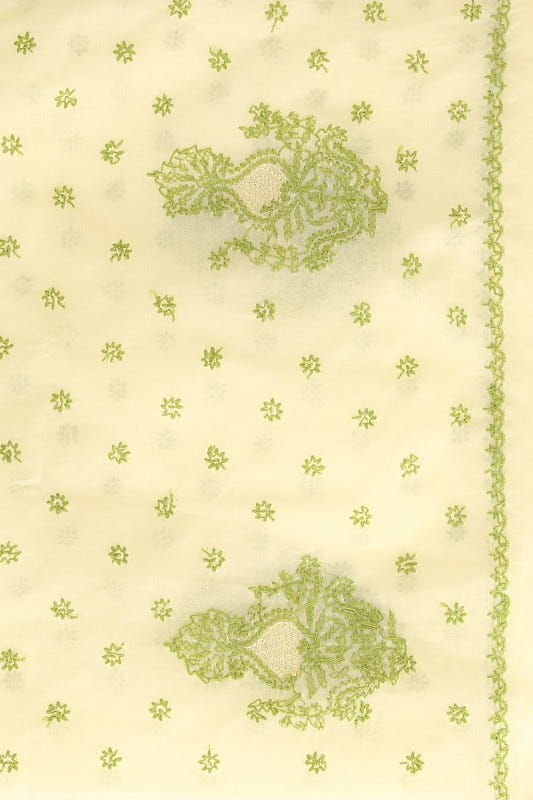 Ada Hand Embroidered Lemon Cotton Lucknow Chikan Saree with Blouse A408730