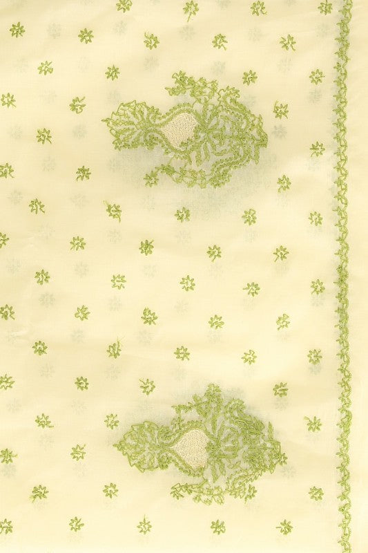 Ada Hand Embroidered Lemon Cotton Lucknow Chikan Saree with Blouse A408730