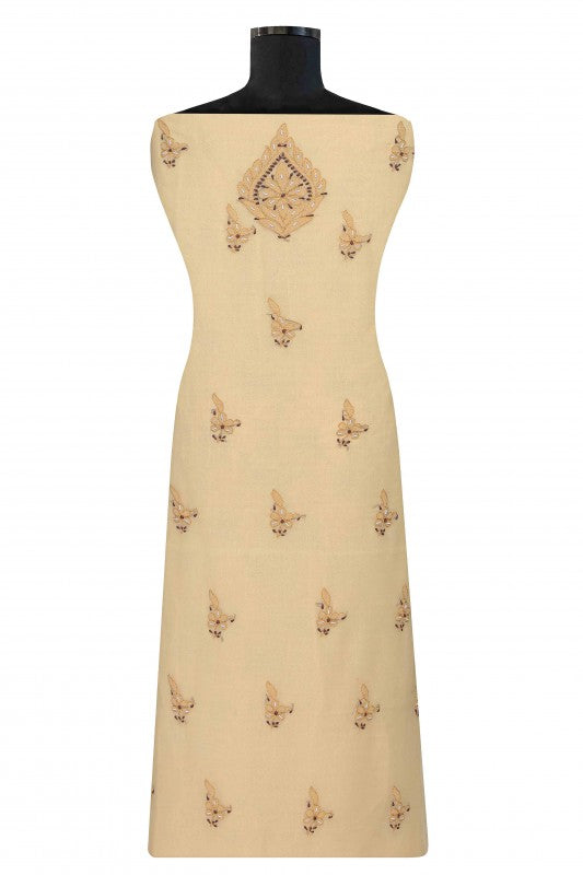 Ada Hand Embroidered Fawn Georgette Lucknowi Chikan Unstitched Suit Piece with Pearl Work A590386