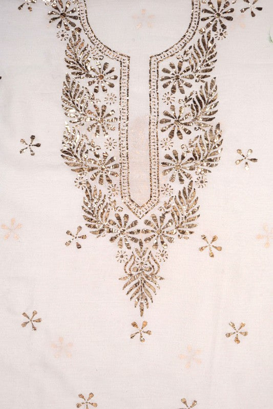 Ada Hand Embroidered White Chanderi Lucknowi Chikankari Unstitched Kurta Dupatta Set With Muqaish Work 01A40918