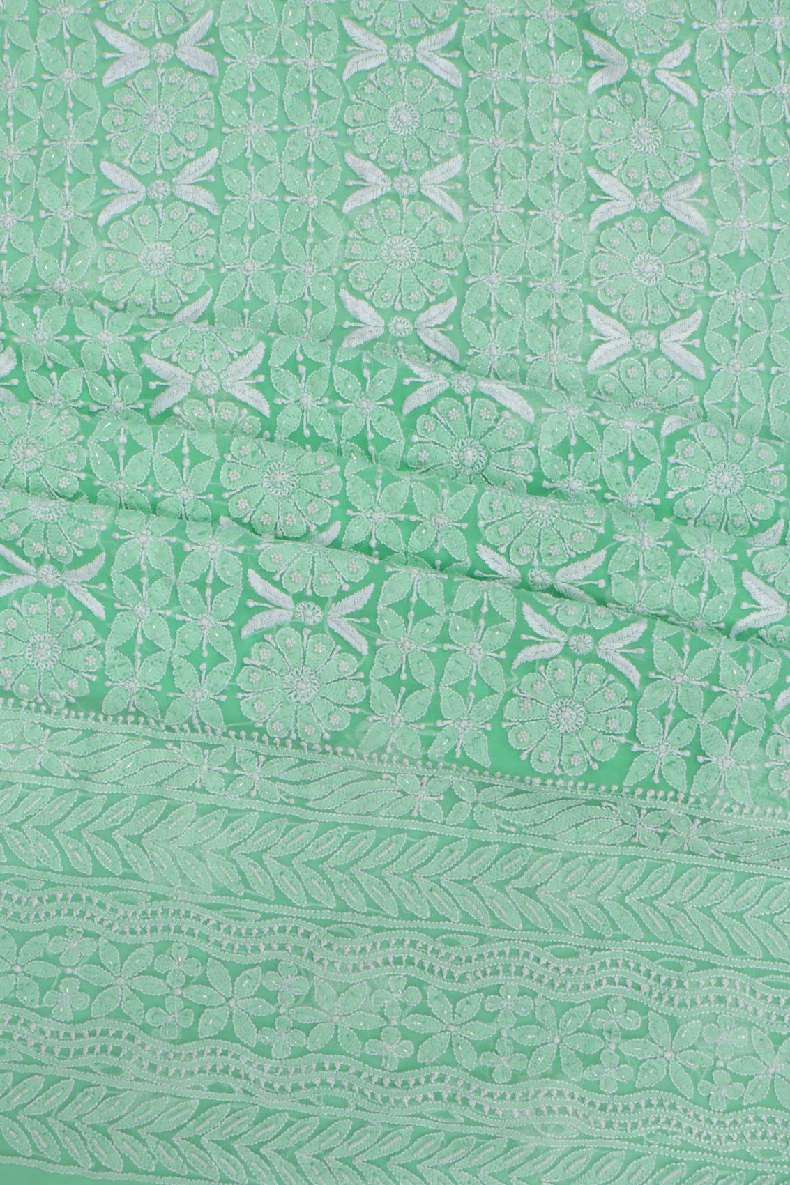 Ada Hand Embroidered Bright Green Georgette Lucknowi Chikankari Unstitched Suit Piece With Pearl Work 01A271033