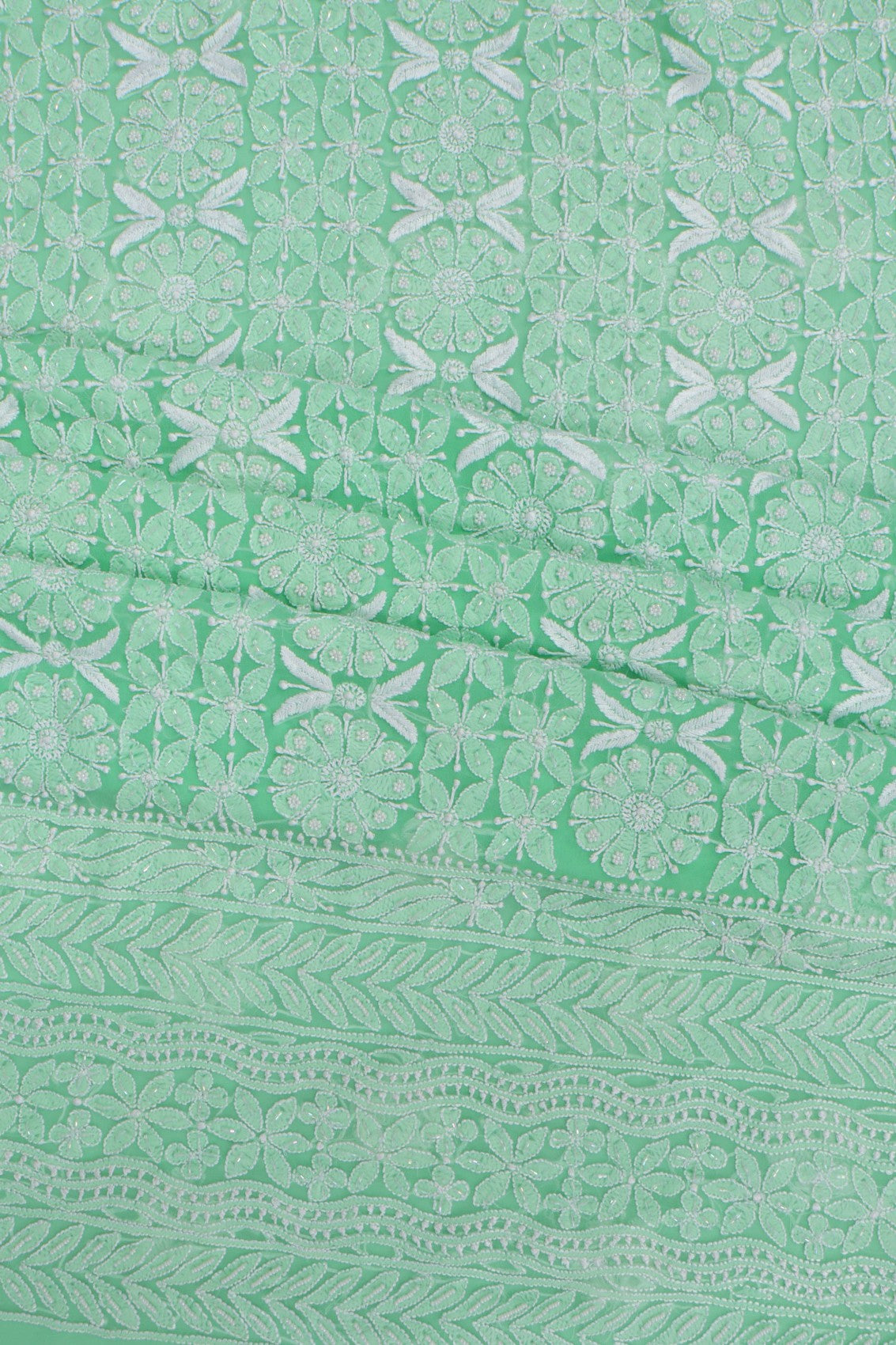 Ada Hand Embroidered Bright Green Georgette Lucknowi Chikankari Unstitched Suit Piece With Pearl Work 01A271033