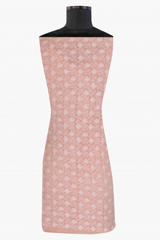 Ada Hand Embroidered Peach Pure Georgette Lucknowi Chikankari Unstitched Kurta Piece A21478