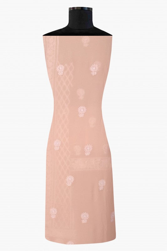 Ada Hand Embroidered Light Peach Pure Georgette Lucknowi Chikan Unstitched Kurta Piece A505479