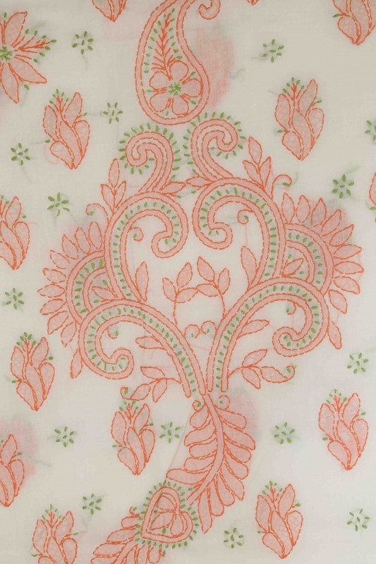 Ada Hand Embroidered Cream Cotton Lucknowi Chikan Unstitched Suit Piece - A211137