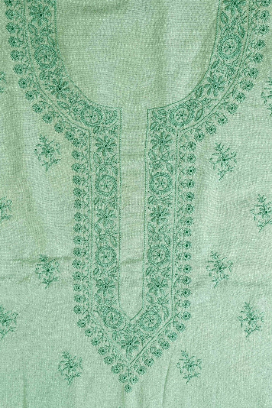 Ada Hand Embroidered Pista Green Linen Lucknowi Chikankari Unstitched Kurta Dupatta–A622077