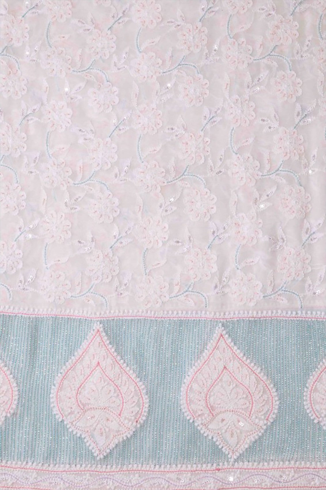 Ada Hand Embroidered White Georgette Lucknowi Chikankari Dupatta With Sequinned Work 01A6380