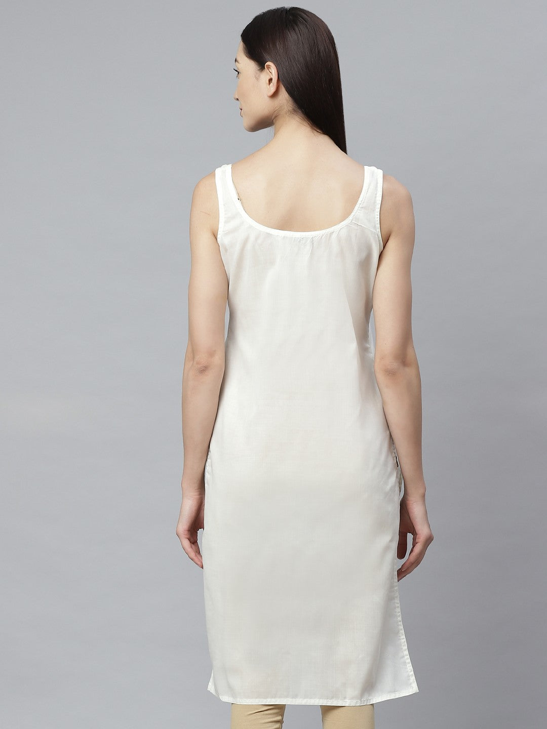 Ada Cream and White Cotton Long Slips Combo of 2 A308002.