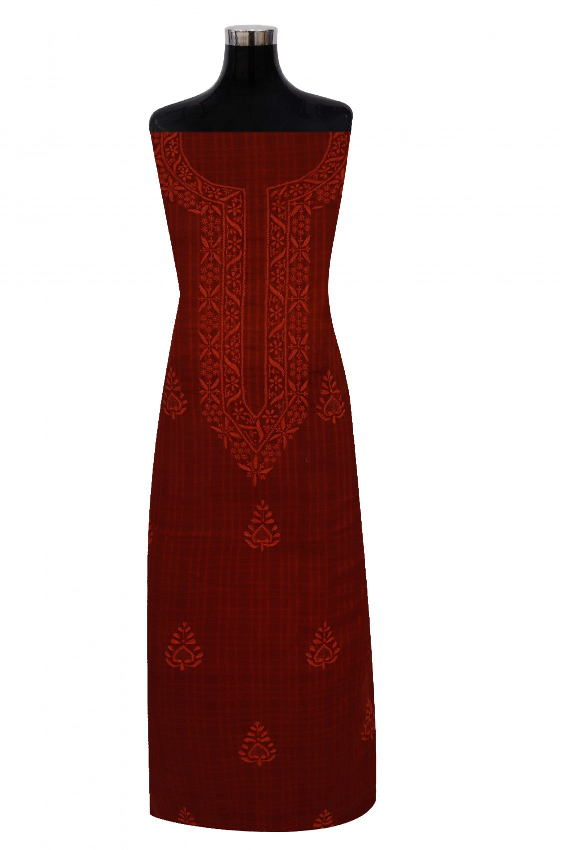 Ada Hand Embroidered Amber Rust Cotton Lucknowi Chikan Unstitched Suit Piece A93234