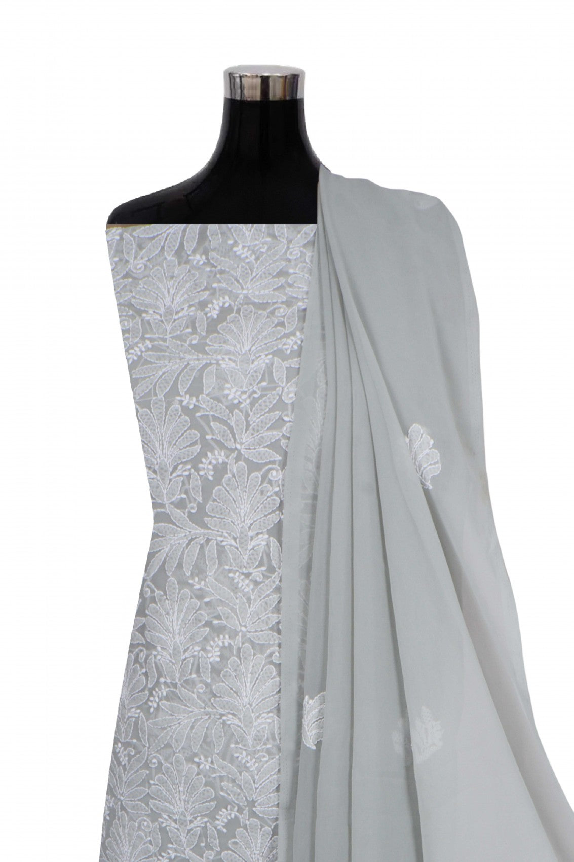 Ada Hand Embroidered Grey Georgette Lucknowi Chikankari Unstitched Suit Piece 01A262086