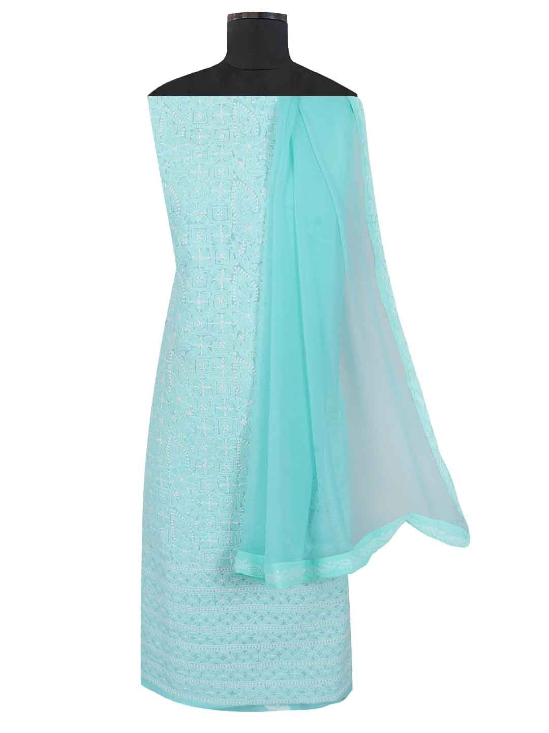 Ada Hand Embroidered Sea Green Cotton Lucknowi Chikankari Unstitched Suit Piece 01A184320