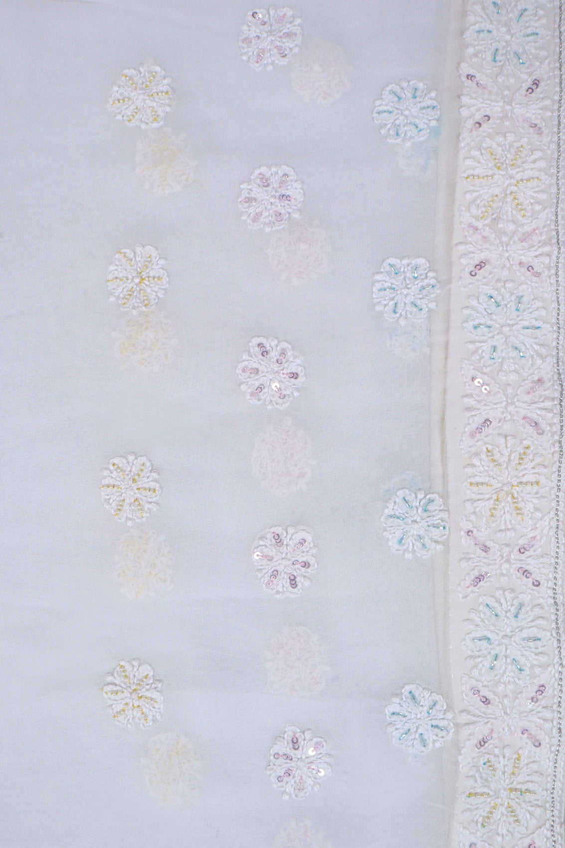 Ada Hand Embroidered White Georgette Lucknowi Chikankari Saree/Blouse With Cutdana Work 01A147431