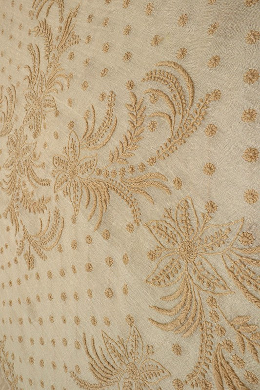 Ada Hand Embroidered Light Olive Green Tissue Lucknowi Chikankari Saree With Blouse A615158