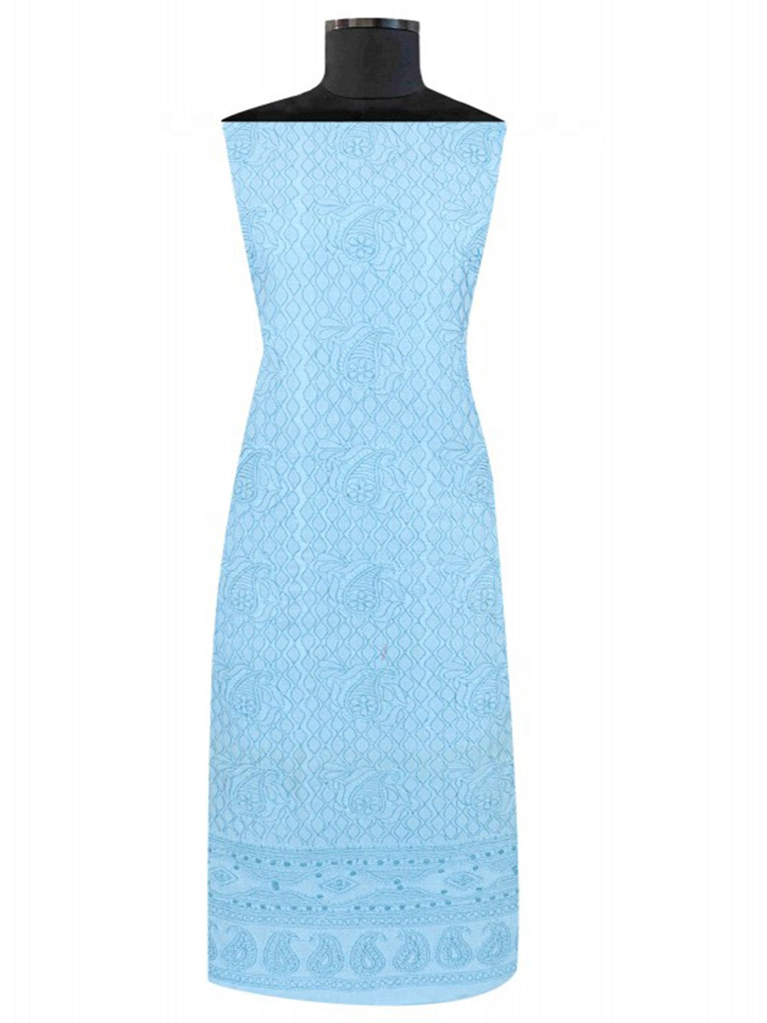 Ada Hand Embroidered Sky Blue Cotton Lucknowi Chikankari Unstitched Suit Piece A292559