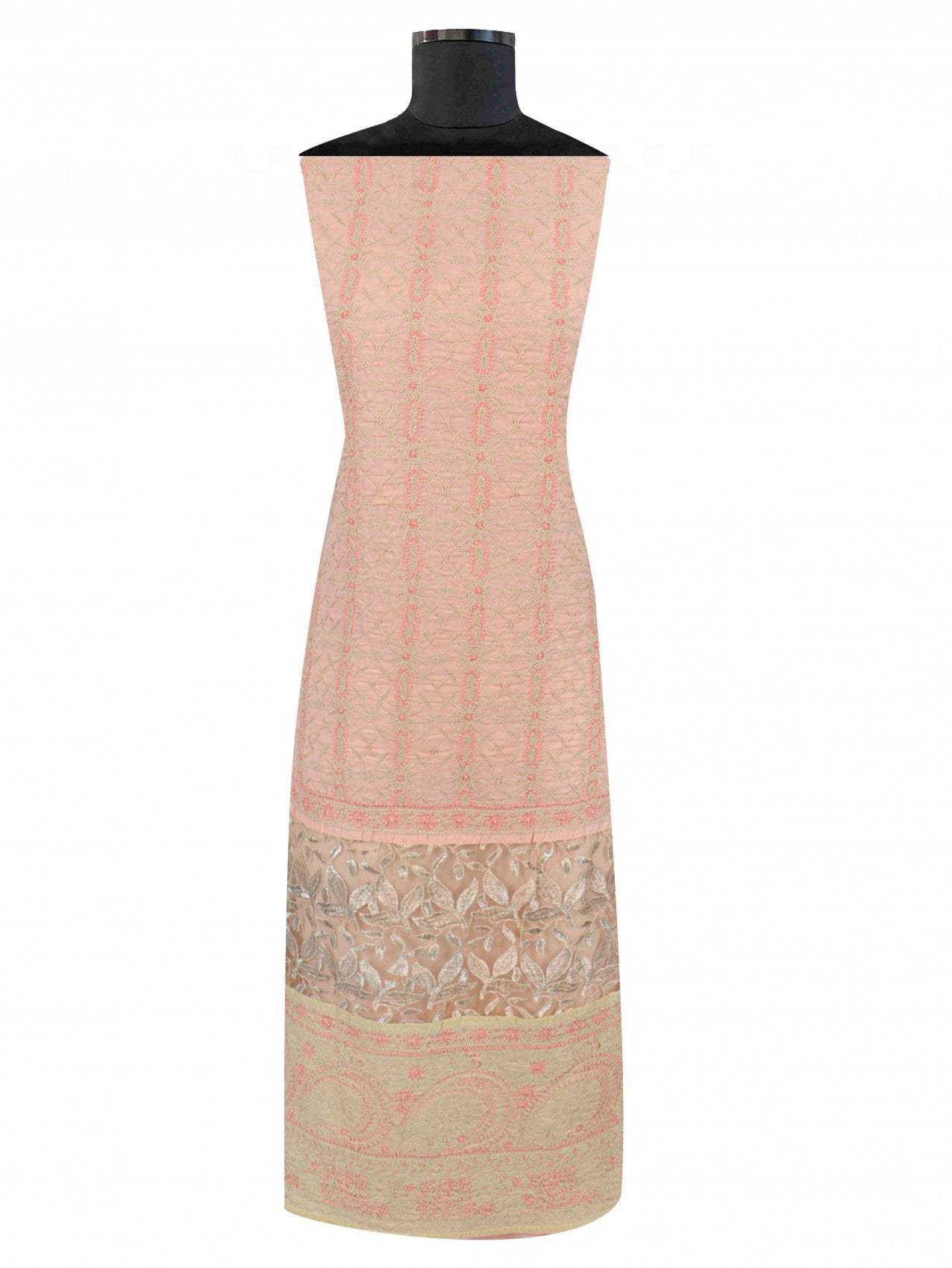 Ada Hand Embroidered Peach Cotton Lucknowi Chikankari Unstitched Suit Piece With Zari Work A466977